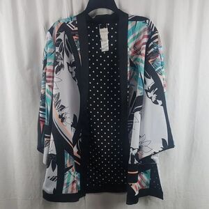 Chico's Women's 3 Black and White Polka Dot Floral Kimono Duster Jacket